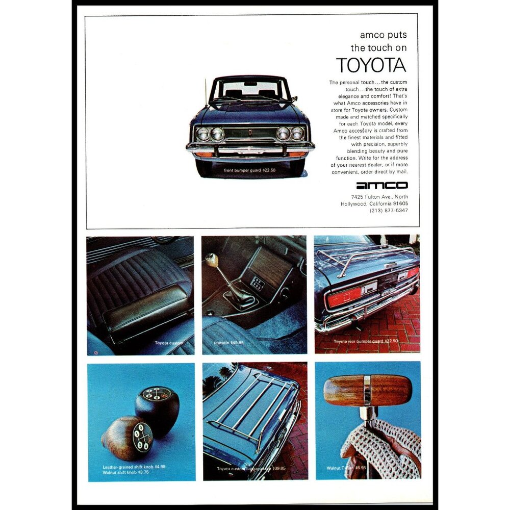 1970 Amco Car Accessories Toyota Vintage Print Ad Walnut Shifter Wall Art Photo